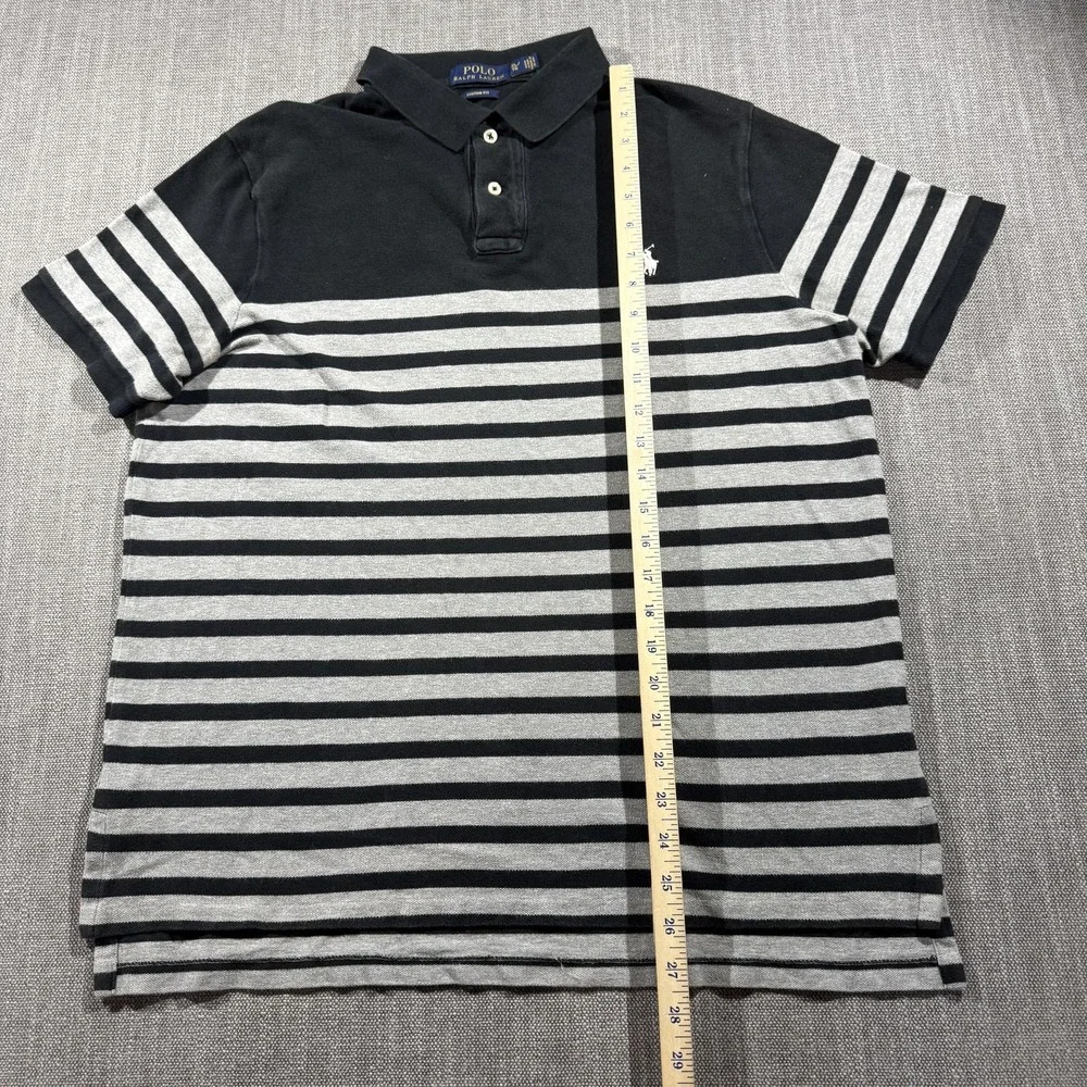 Polo Ralph‎ Lauren Custom Fit Polo Shirt Mens XL Black Gray Striped Cotton Knit